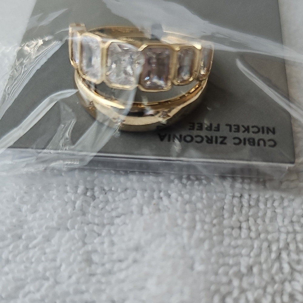 NWT Nordstrom Rack Elegant Cubic Zirconia Gold Ring Duo  Nickel Free. Size 8 - Picture 8 of 11